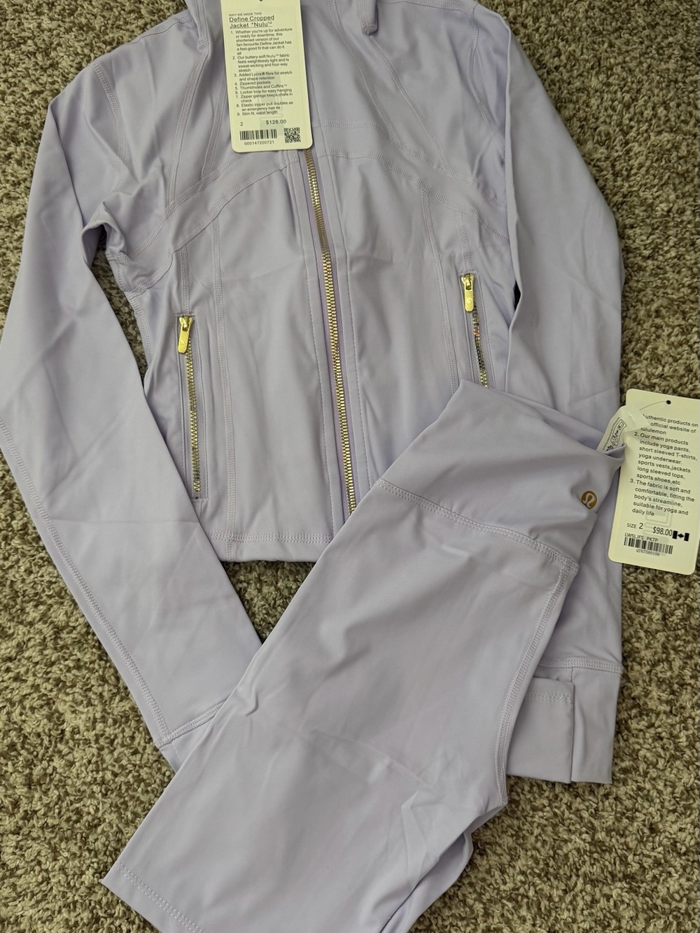 lululemon athletica Light Lavender Performance Jacket with Gold Zippers